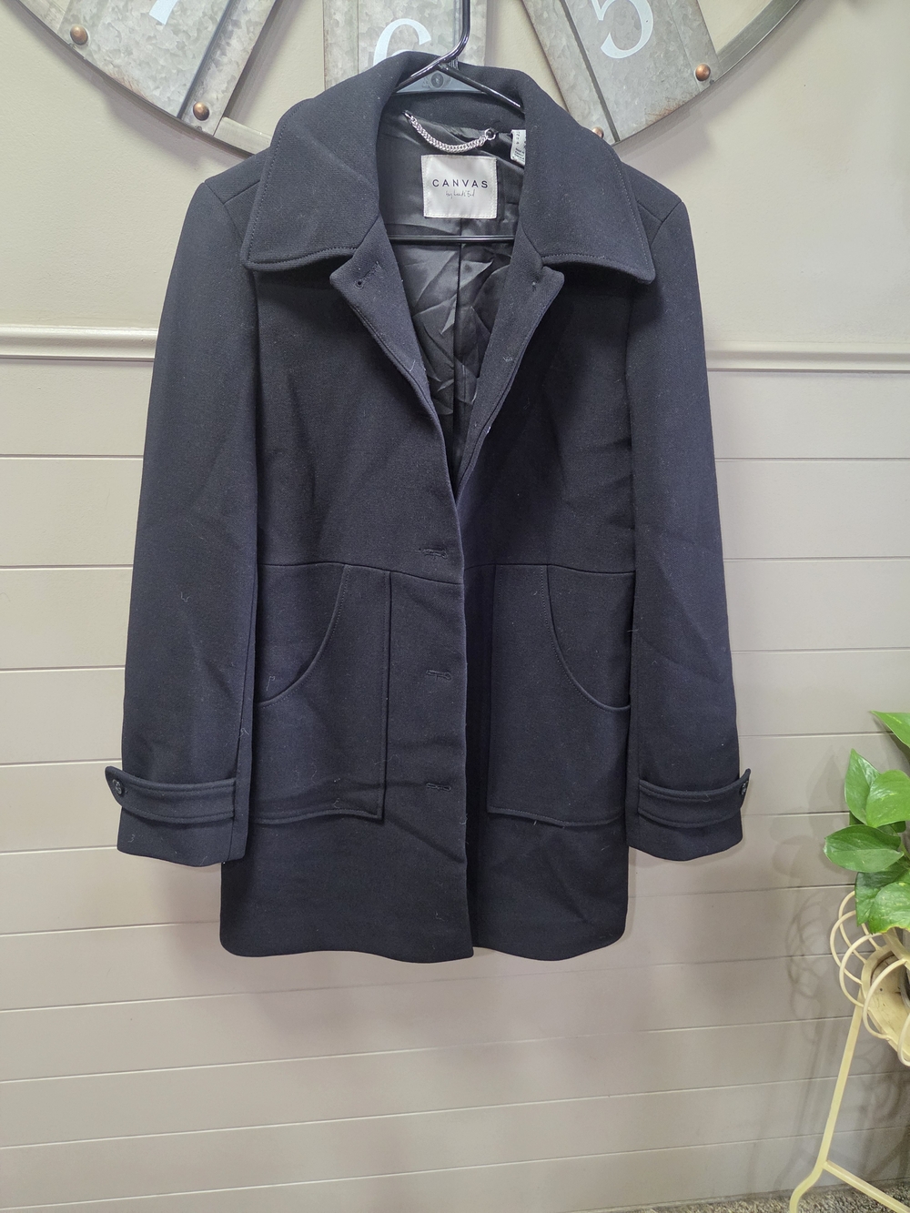 Lands End Bella Canvas Black Pea Coat - Classic Fit
